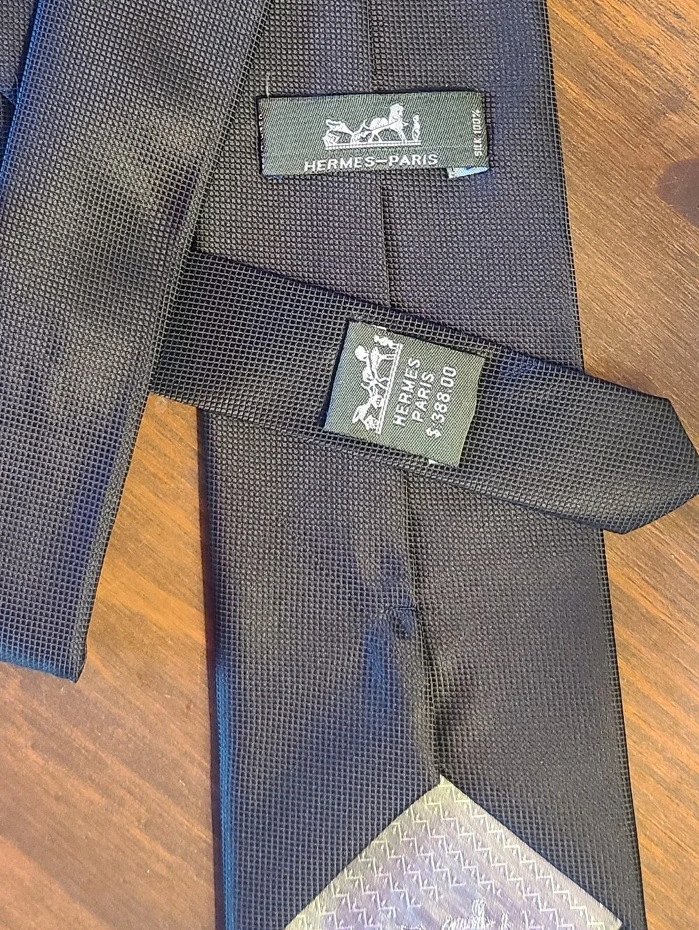 Hermes Black Woven Textured Silk Tie